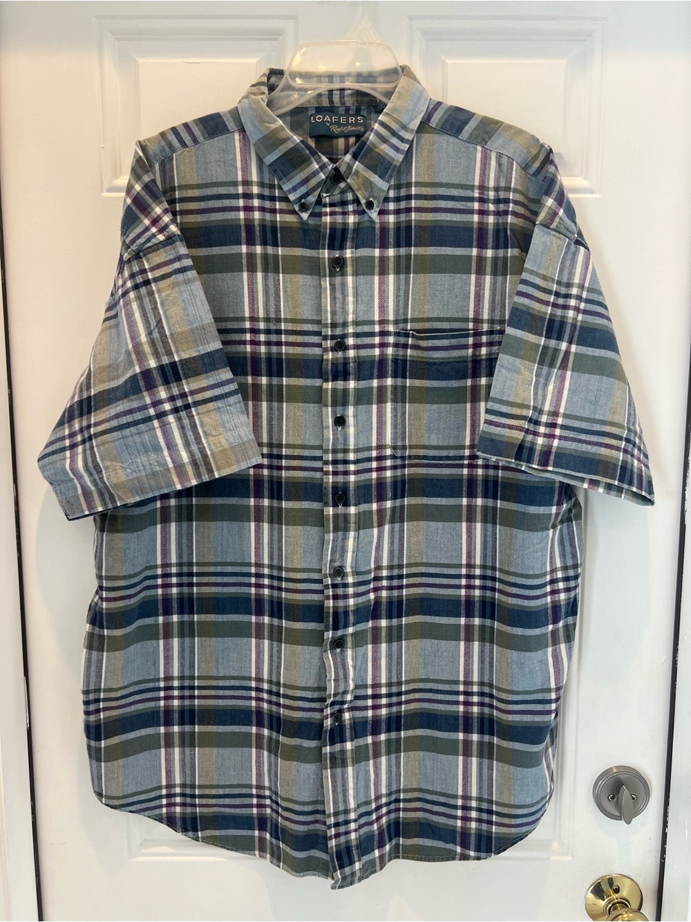 Loafers Plaid Button-up Shirt Size 2X Big Men's Short Sleeve 100% Cotton #953